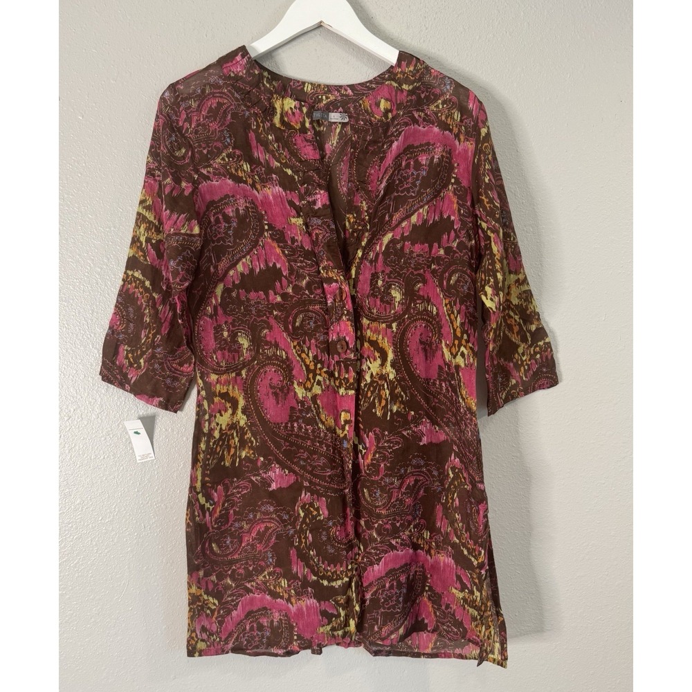 Athleta‎ Silk Cotton Paisley Tunic Blouse NWT Sheer Boho Resort Coverup Top S